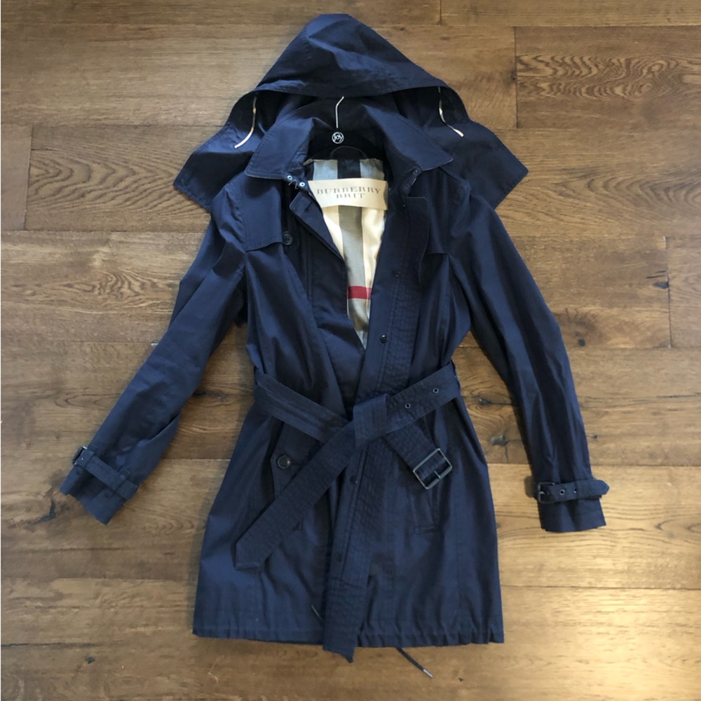 Navy Blue Burberry Brit Trench Coat
